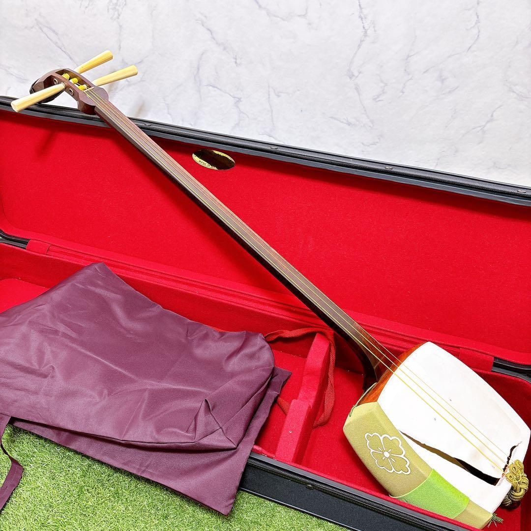 三味線 子持ち綾杉 三ツ折 和楽器 弦楽器 2本溝 胴ヤブレあり