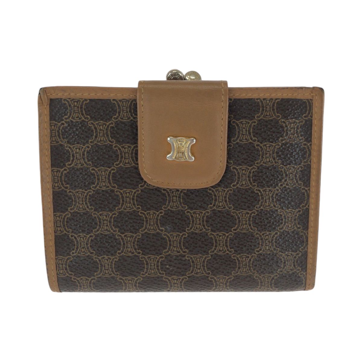 CELINE マカダム PVC 長財布 がま口 茶 ゴールド金具 M10 CELINE セリーヌ ヴィンテージ マカダム ブラウン ゴールド金具 PVC