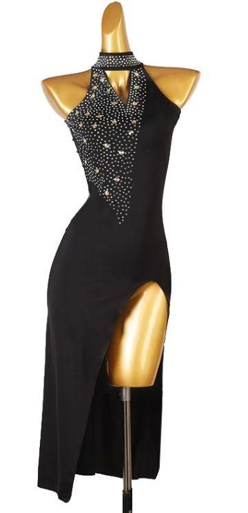 新品 競技ラテンドレス ブラック ベルベット ラインストーン