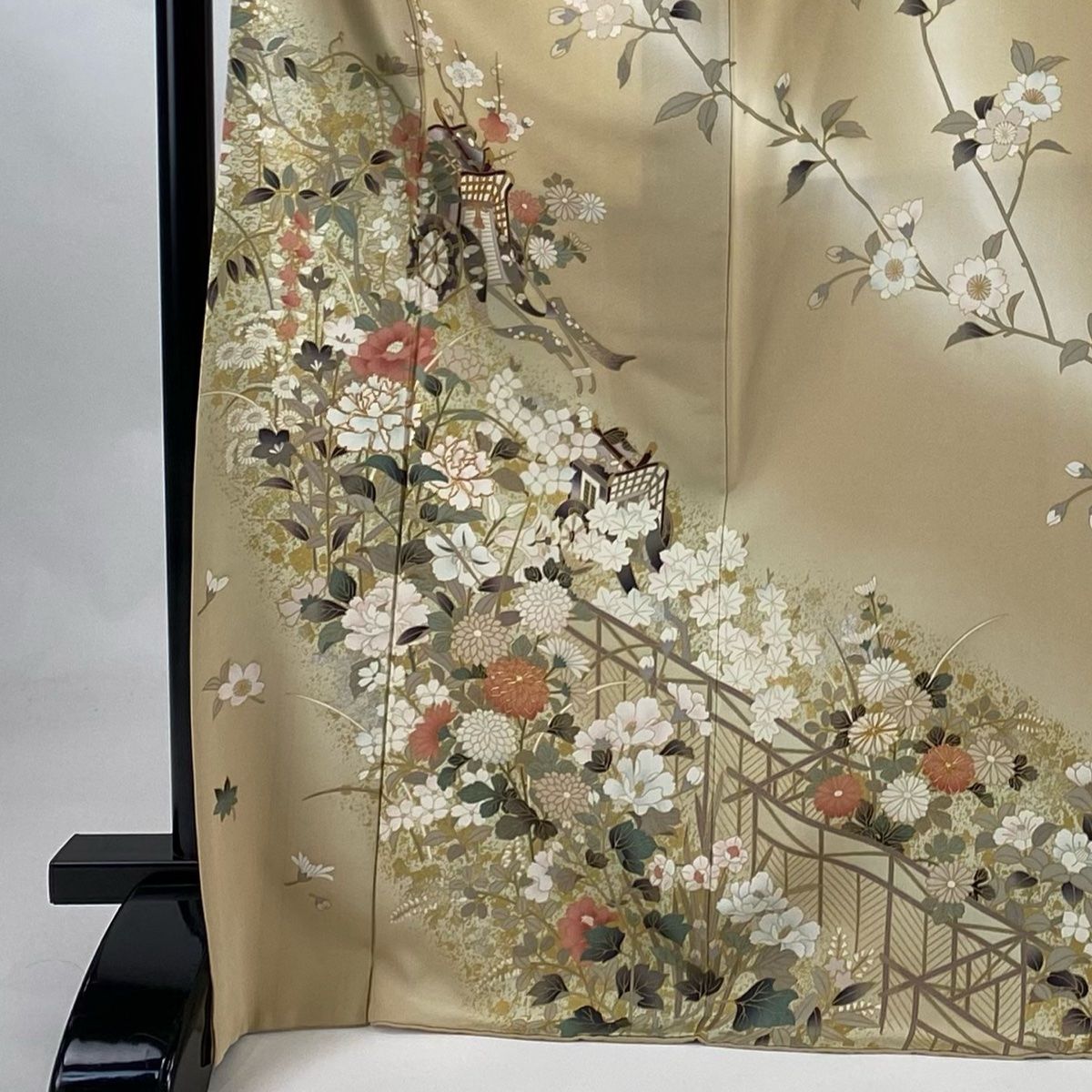 訪問着 身丈171.5cm 裄丈68.5cm L 袷 ますいわ屋 御所車 草花 金糸  