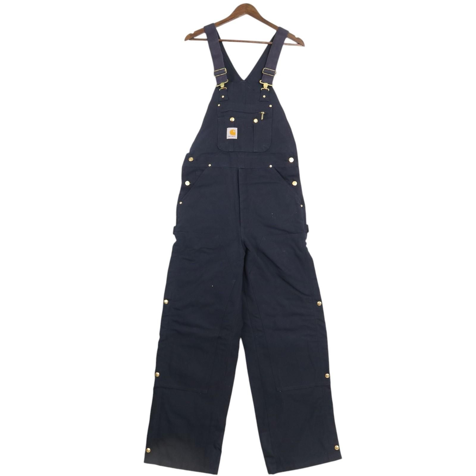新品タグ付き Carhartt カーハート ダック ダブルニー ビブオーバーオール ワーク ネイビー (メンズ W32 L32) 中古 古着 A3892