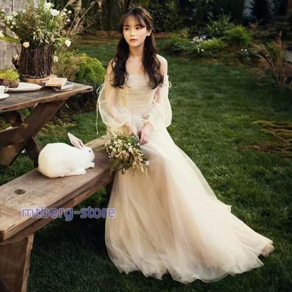 ウエディングドレス aライン 安い 長袖 ウェディングドレス ロング 花嫁 結婚式 白 パーティードレス 二次会 ブライダル ワンピース 演奏会 イブニングドレス