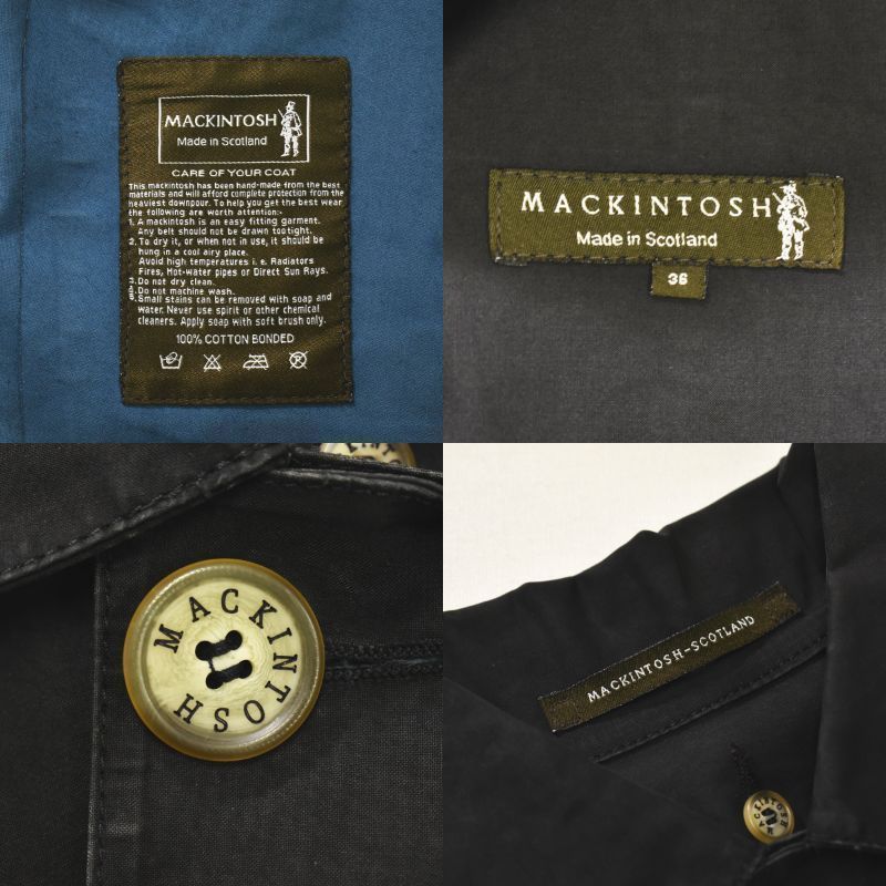 【名品】 スコットランド製 マッキントッシュ MACKINTOSH ダンケルド ゴム引き ステンカラーコート 36 ブラック メンズ