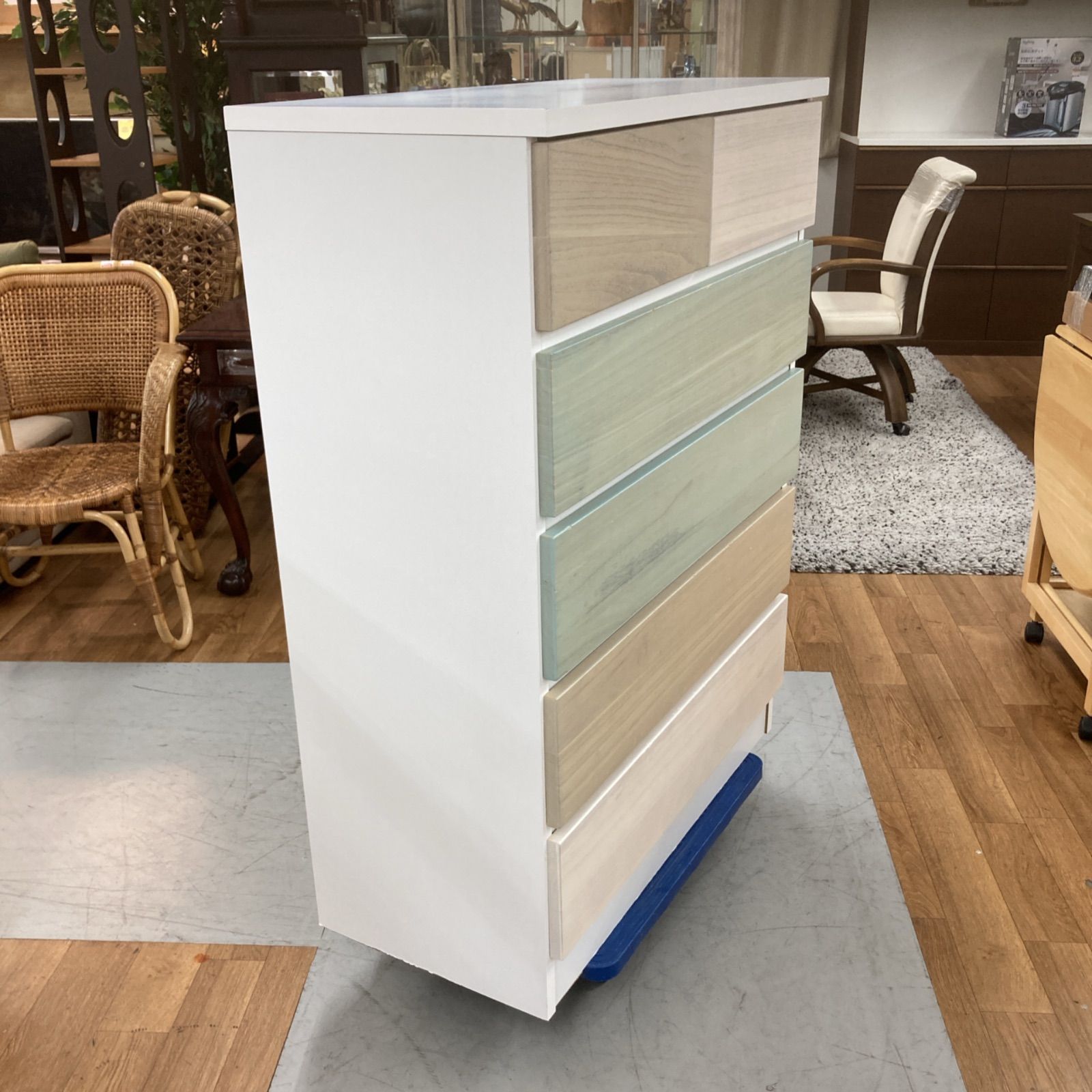 S252 ⭐ 大川家具 中村敬木工 5段チェスト セイリ 衣類収納 カラフルタンス 幅80cm USED S252 大川家具 中村敬木工 5段チェスト セイリ 衣類収納 カラフル