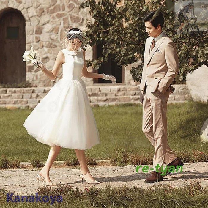 ミモレ丈ドレス ウェディングドレス 結婚式 白ワンピース 二次会 花嫁