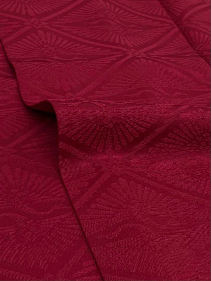 振袖 無地 紋意匠 向かい鶴 鳥 シンプル 重ね衿付 正絹 赤系