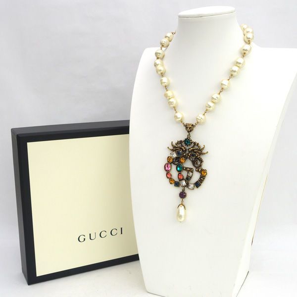 GUCCIネックレス　ゴールド　パール　虫 蜂モチーフ パール ネックレス GUCCI - GUCCI(グッチ) ネックレス美品 パール/蜂の通販 by