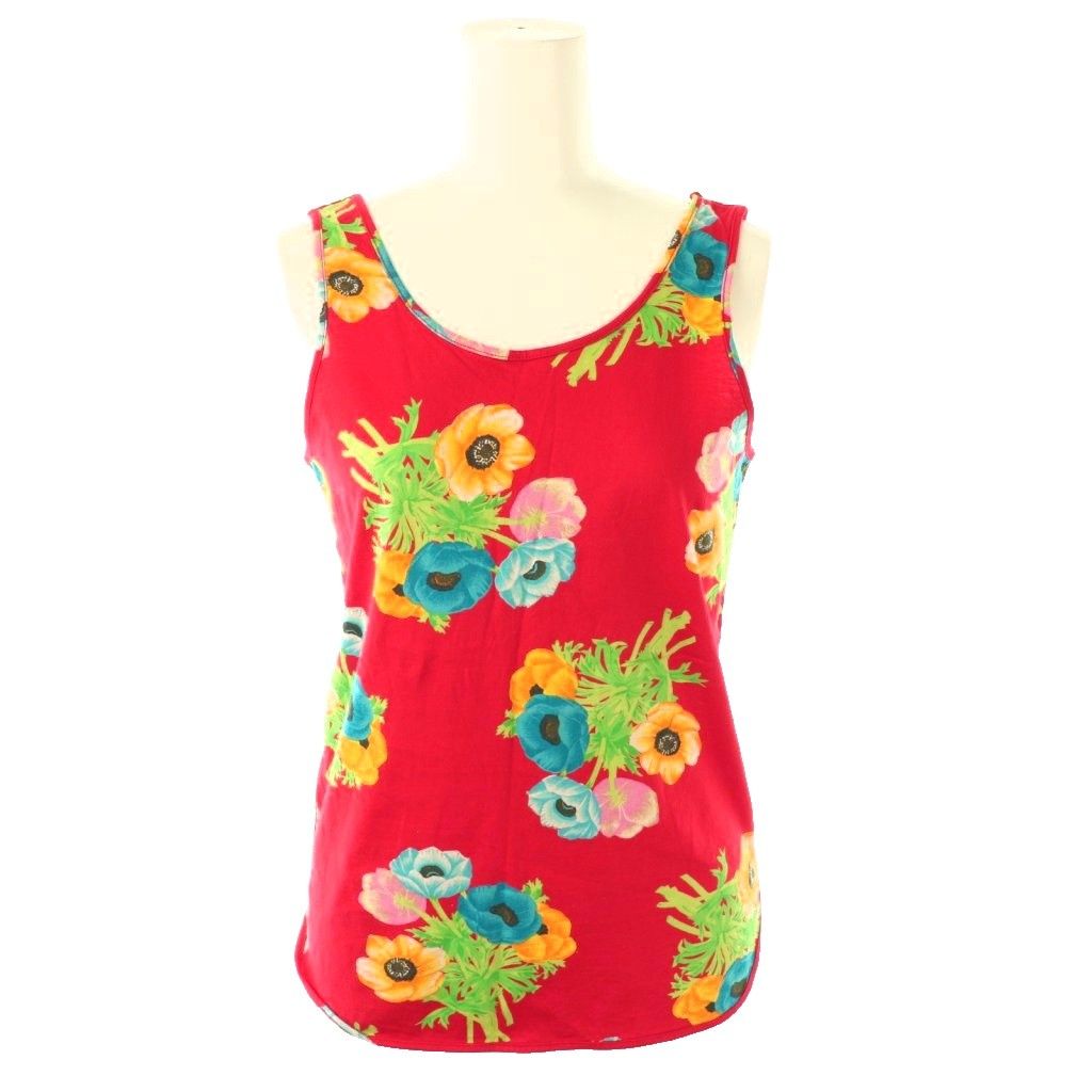 ケンゾー KENZO エルカ期 フラワーノースリーブトップス×スカート セットアップ タンクトップ フ M 赤 マルチ CX OS