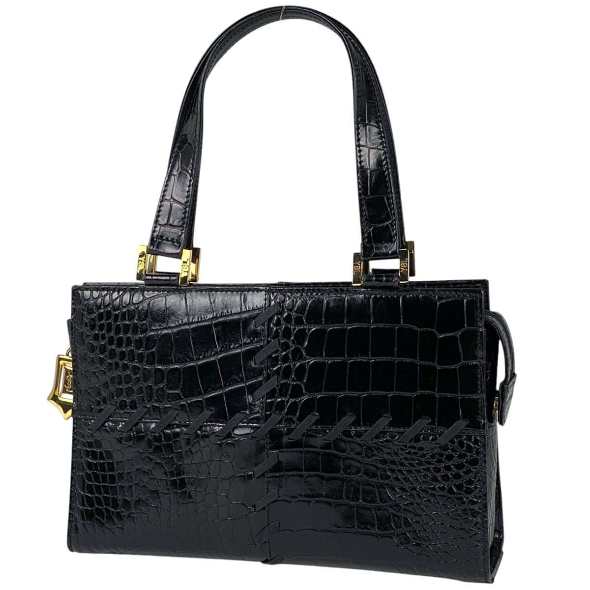 イヴ サンローラン YVES SAINT LAURENT ロゴ ハンドバッグ 手提げ ステッチ ハンドバッグ レザー ブラック レディース