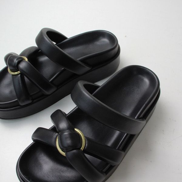 ドリスヴァンノッテン　黒レザー　サンダル ドリス ヴァン ノッテンのサンダルで、初夏の装いを脱マンネリ