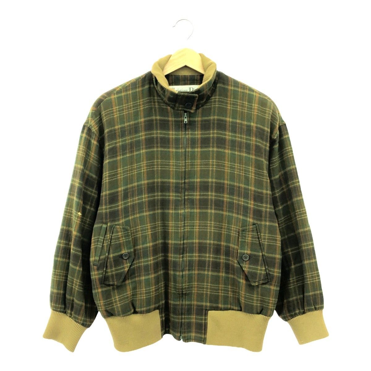 CHRISTIAN DIOR SPORTS クリスチャン ディオール OJ2012C スタンド ウールスウィングトップ ブルゾン ジャケット Mサイズ 90 s モデル チェック柄 カーキ