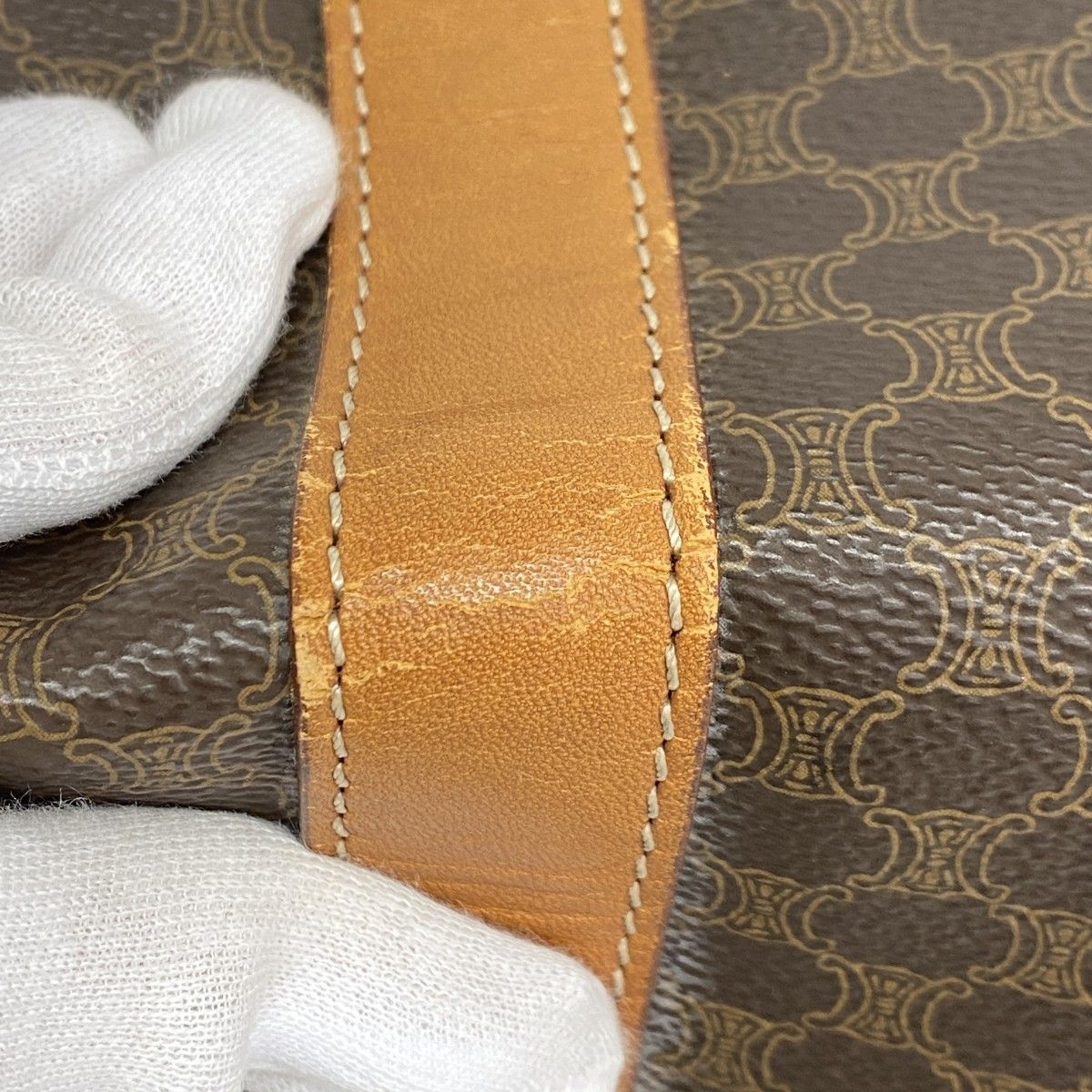 5gc2875-h】セリーヌ ボストンバッグ マカダム PVC ブラウン ゴールド  