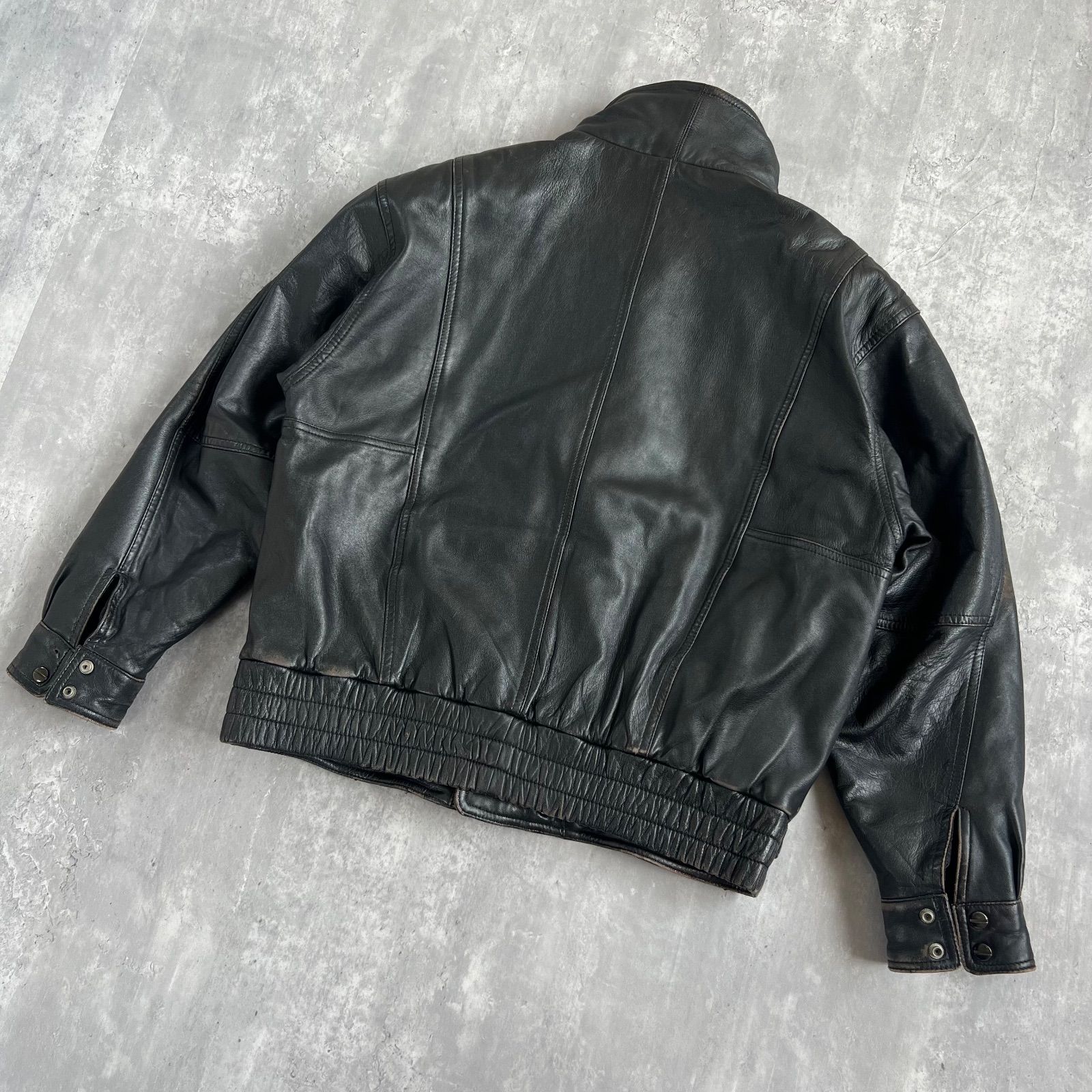 80s　ヴィンテージ　スタンドカラー　ダブルライダースジャケット　羊革　Mサイズ 80s VINTAGE 羊革 スタンドカラー ダブルライダースジャケット Mサイズ