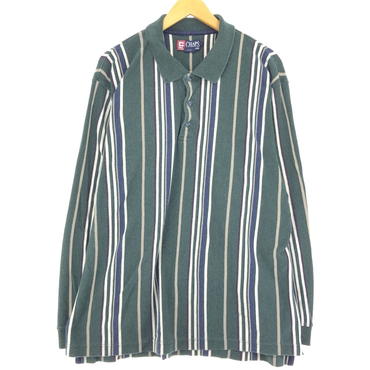 古着 90年代 ラルフローレン Ralph Lauren CHAPS チャップス 長袖 ストライプ ポロシャツ メンズXL ヴィンテージ/eaa423145