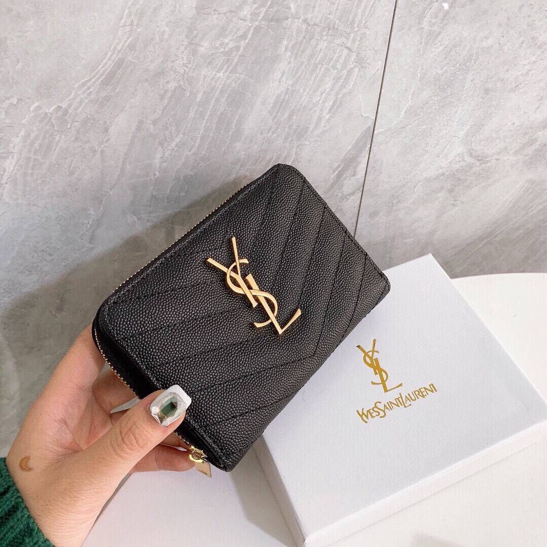 YSL サンローランミニ財布三つ折り財布ブラック#p