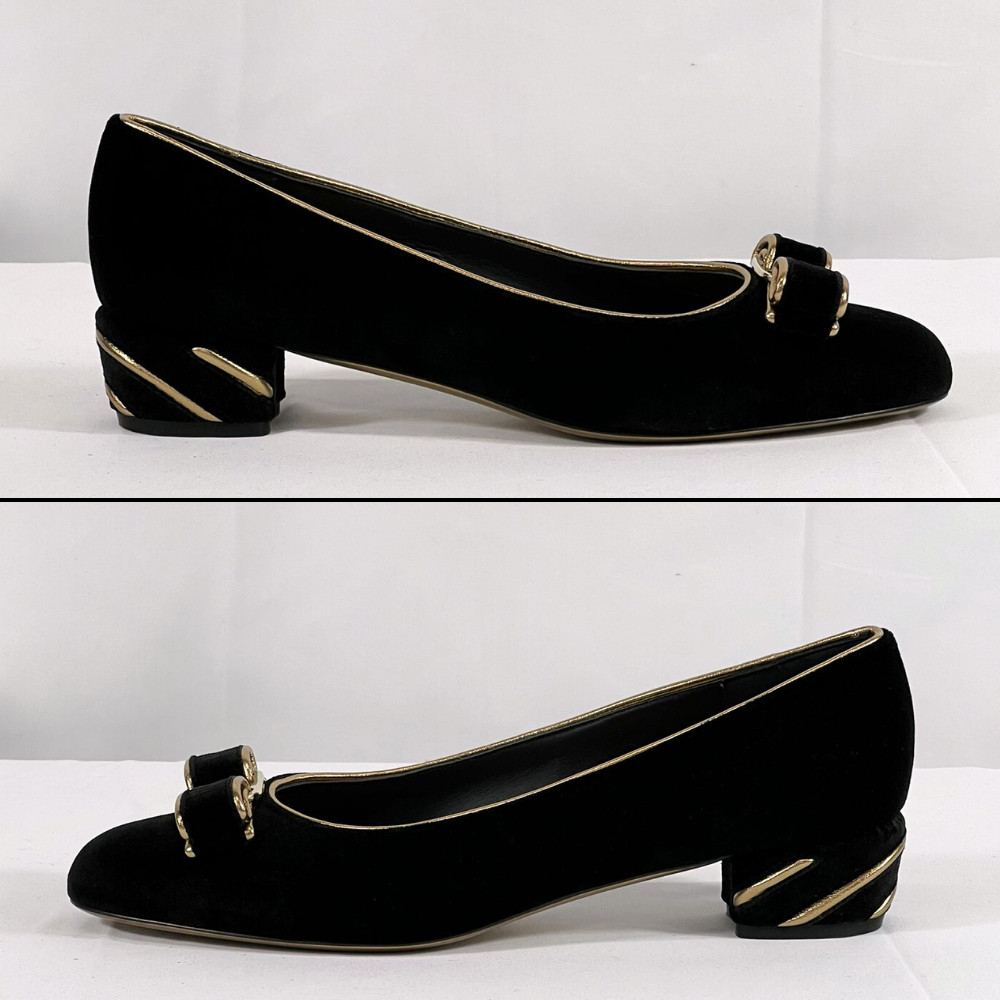 26.0cm【限定セール】新品・未使用 FERRAGAMO フェラガモ フラットパンプス 靴 01A000 739429 BLACK ブラック GOLD ゴールド サルヴァトーレ フェラガモ SALVATORE FERRAGAMO 大きいサイズ