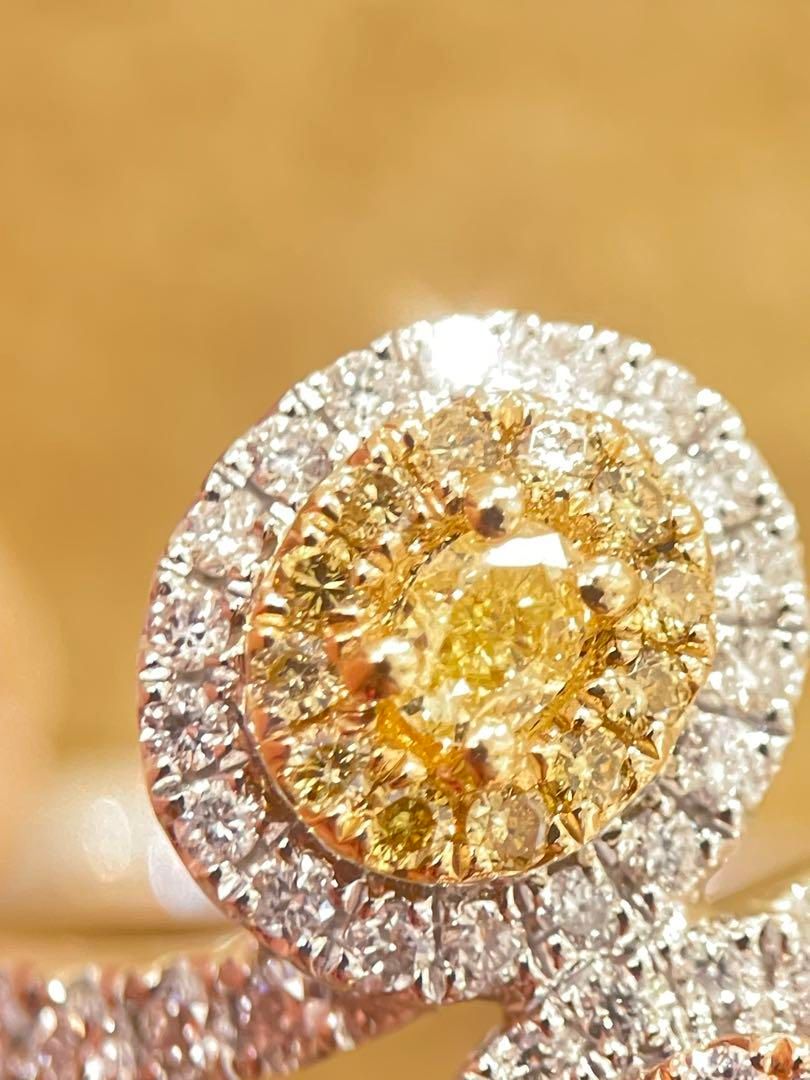 新品】Pt/K18ピンクダイヤ/イエローダイヤリング12号 