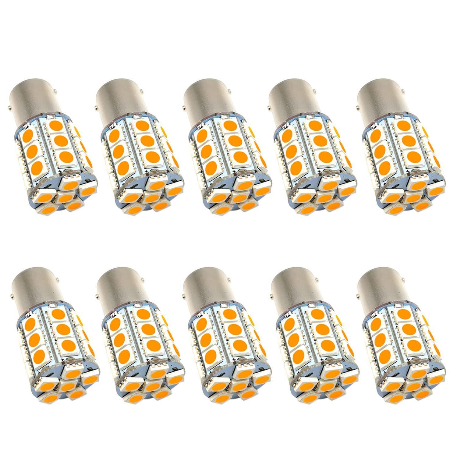 HooMoo 24V車用 S25シングル/G18 （1156 BA15s）27連 LED 電球 アンバー オレンジ トラック デコトラ ダンプ バス 大型車用 バルブ ウインカー マーカー球 ターンライト ブレーキランプ サイドフラッシ