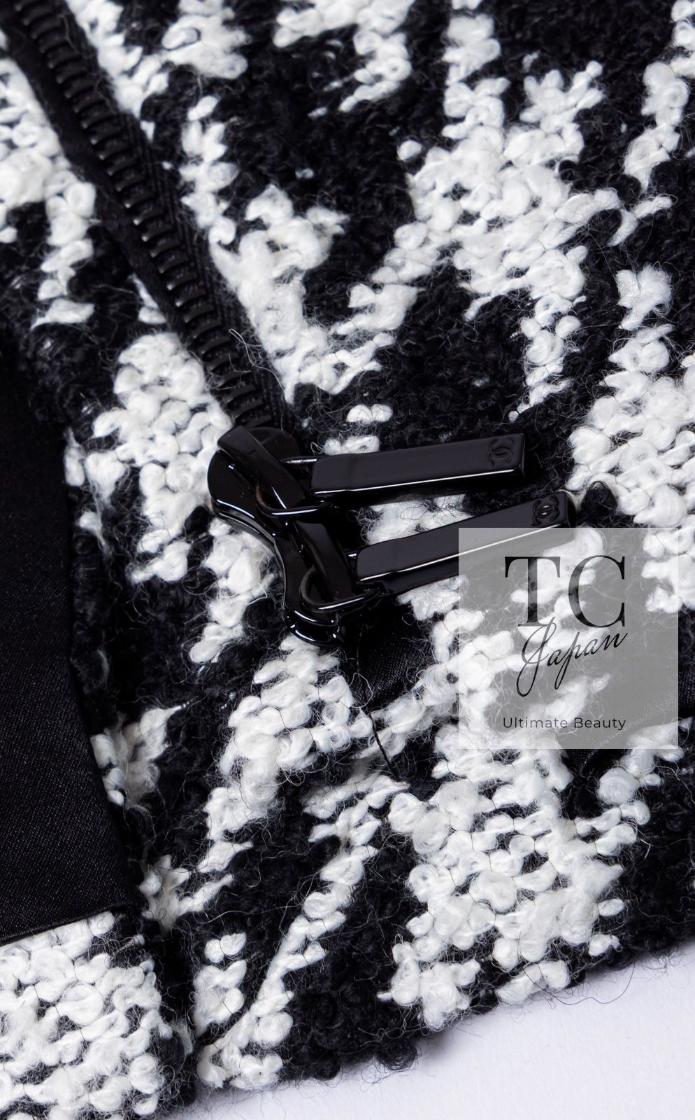 シャネル コート CHANEL ブラック ホワイト 千鳥格子 ジッパー