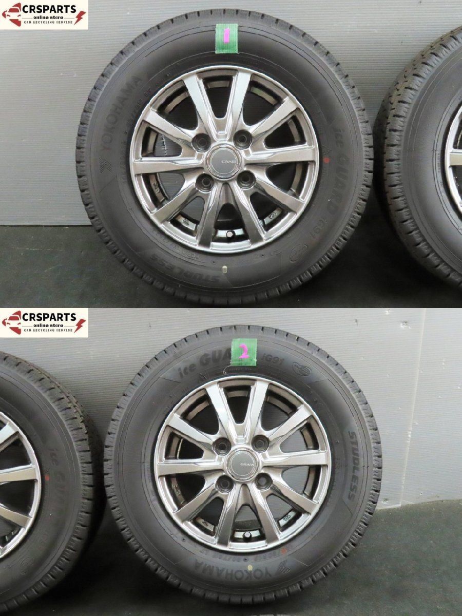 来店をご期待! 145 80R12 80 78N LT ヨコハマ アイスガード IG91 スタッドレス タイヤ GRASS ホイール 4本セット No T253 高い持続性の