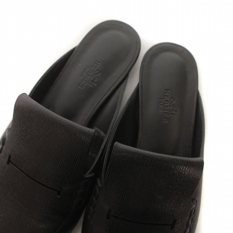 エルメス HERMES エロージュ ミュール サンダル レザー 39 24.5cm 黒  