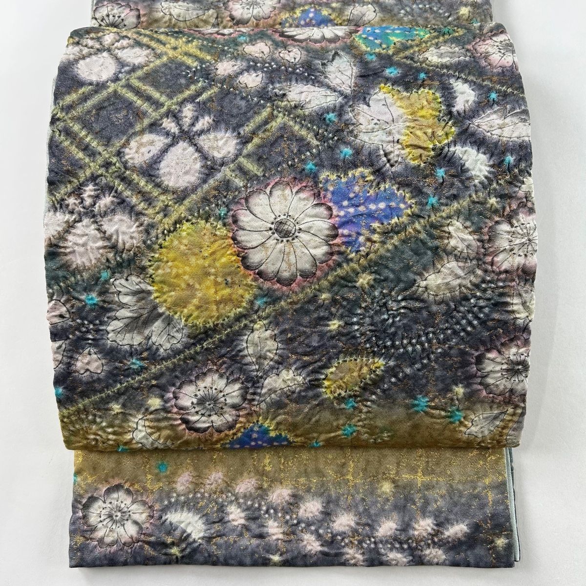 袋帯 美品 名品 草花 箔 灰紫 お太鼓柄 正絹 【中古】 - メルカリ