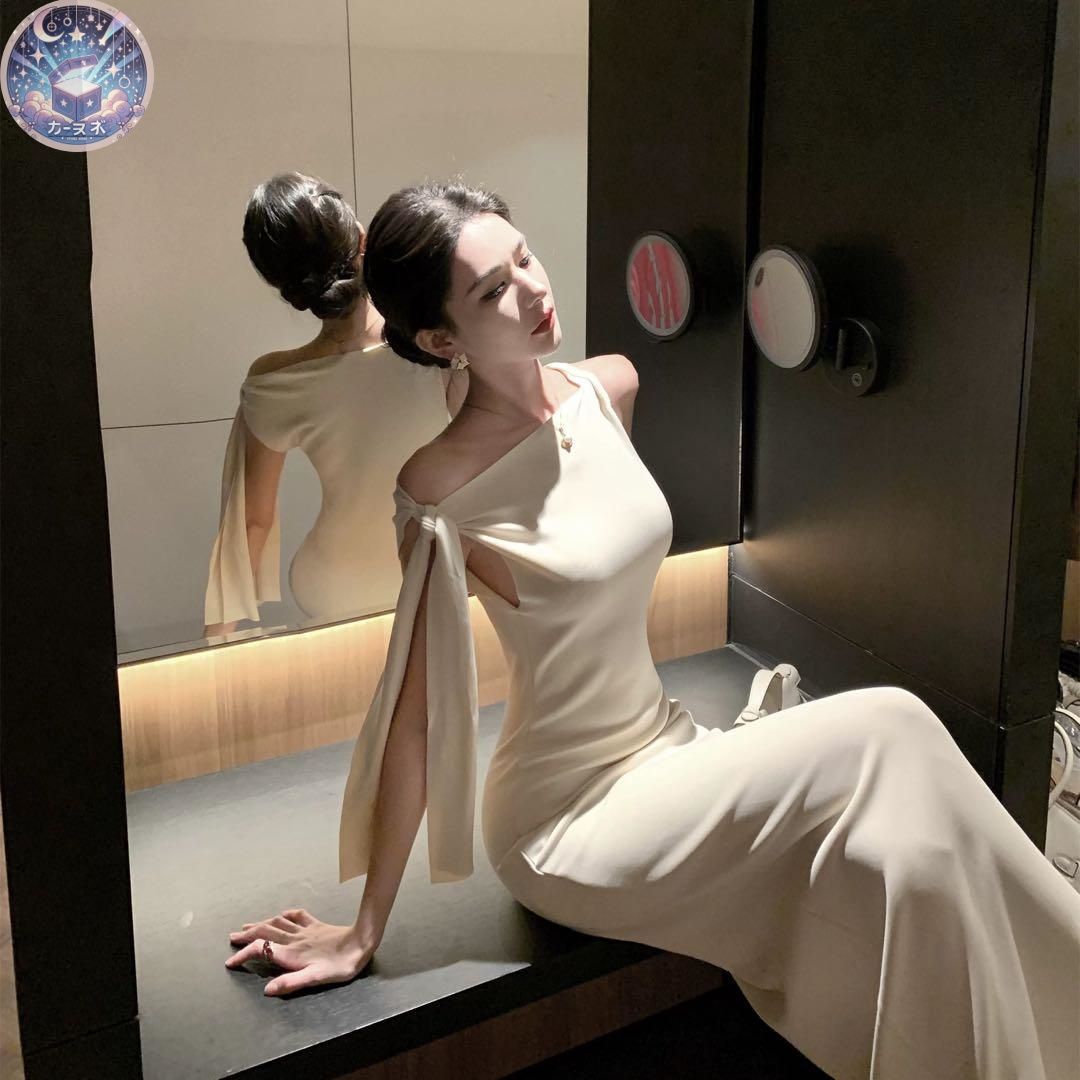 美しいラインのアシンメトリーデザイン ロングタイトドレス【パーティー】 新品未使用 美しいラインのアシンメトリーデザイン ロングタイト