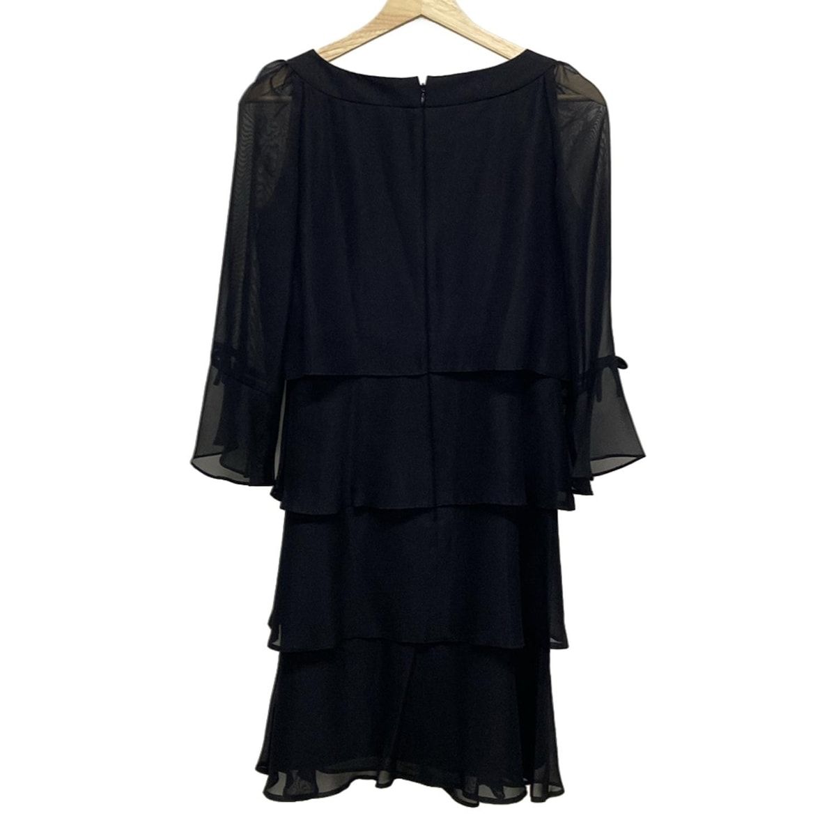 M S GRACY エムズグレイシー ワンピース サイズ38 M レディース - 黒 クルーネック 七分袖 ひざ丈 フリル