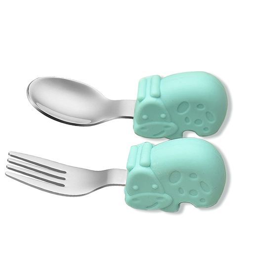 離乳食スプーン幼児用ベビー食器離乳食食べやすい持ちやすいシリコン製柄ステンレス製ツボスプーンとフォークのセット