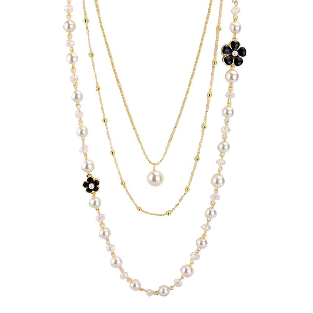 【在庫処分】アクセサリーおしゃれパーティ結婚式 人気 可愛い花ネックレス レディース チェーン パールネックレスロング 真珠に似せる [MOUP]
