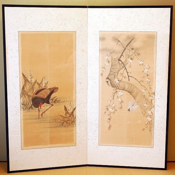 花鳥・二曲屏風・No.170430-12・梱包サイズ240
