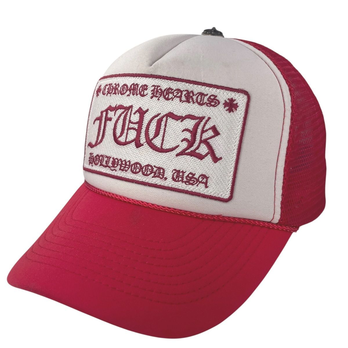 CHROME HEARTS クロムハーツ トラッカーキャップ レッド FUCK刺繍 オールド メッシュ クロスボール 帽子 25030224DS