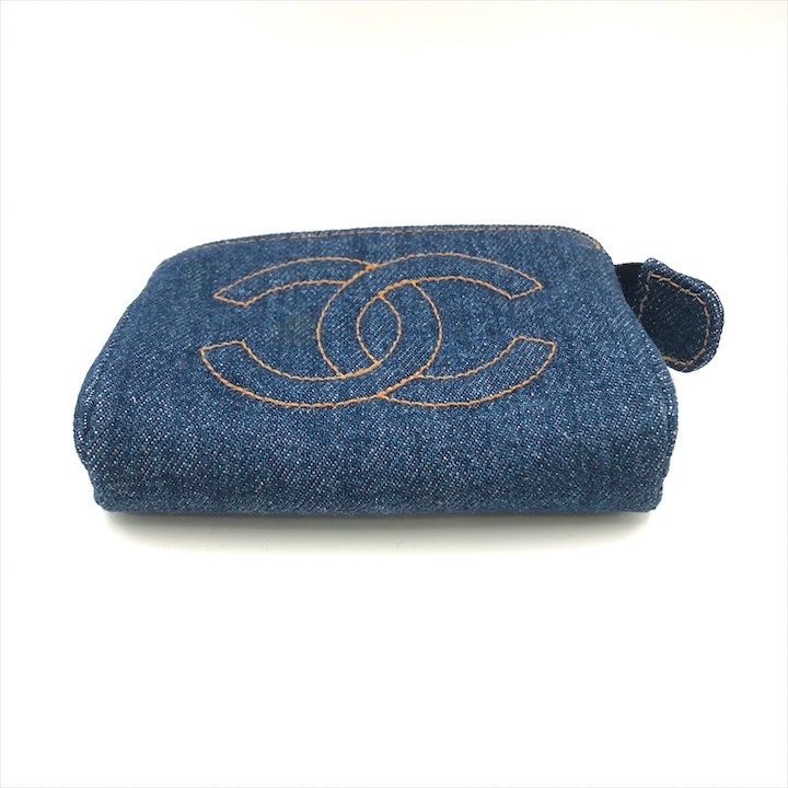 美品 CHANEL シャネル ココマーク デニム ミニ ポーチ ブルー 青 小物