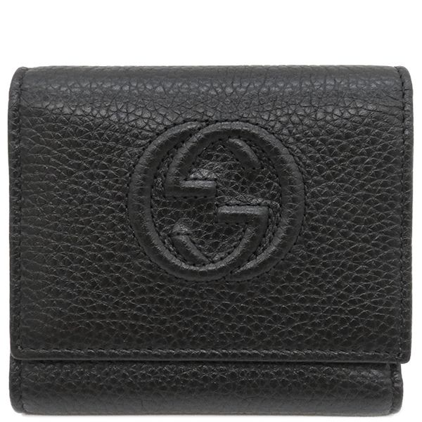 グッチ GUCCI 三つ折り財布 ソーホー 二つ折り財布 レザー ブラック ゴールド金具 黒 コンパクト  598207A7M0G1000 【箱】【中古】