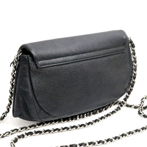 広尾店 シャネル CHANEL ハーフムーン チェーンウォレット キャビアスキン 黒 SV金具 15番台 17446