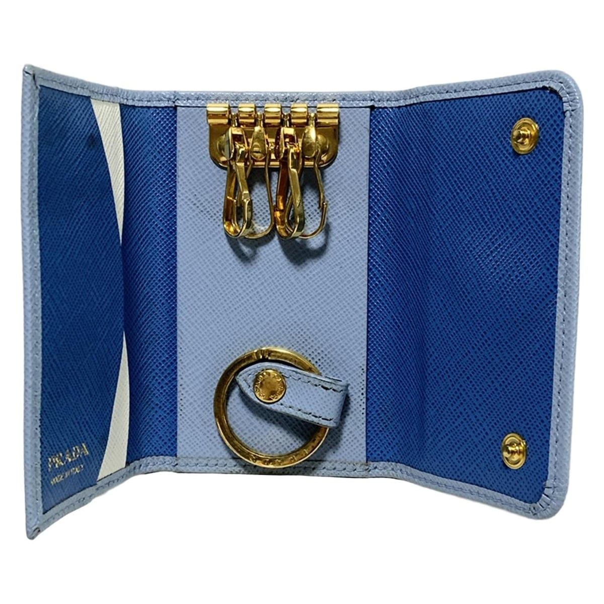 極美品 PRADA プラダ サフィアーノ ライトブルー キーケース 4連 楽天市場】PRADA プラダ キーリング付きツートンリボン 4連キーケース