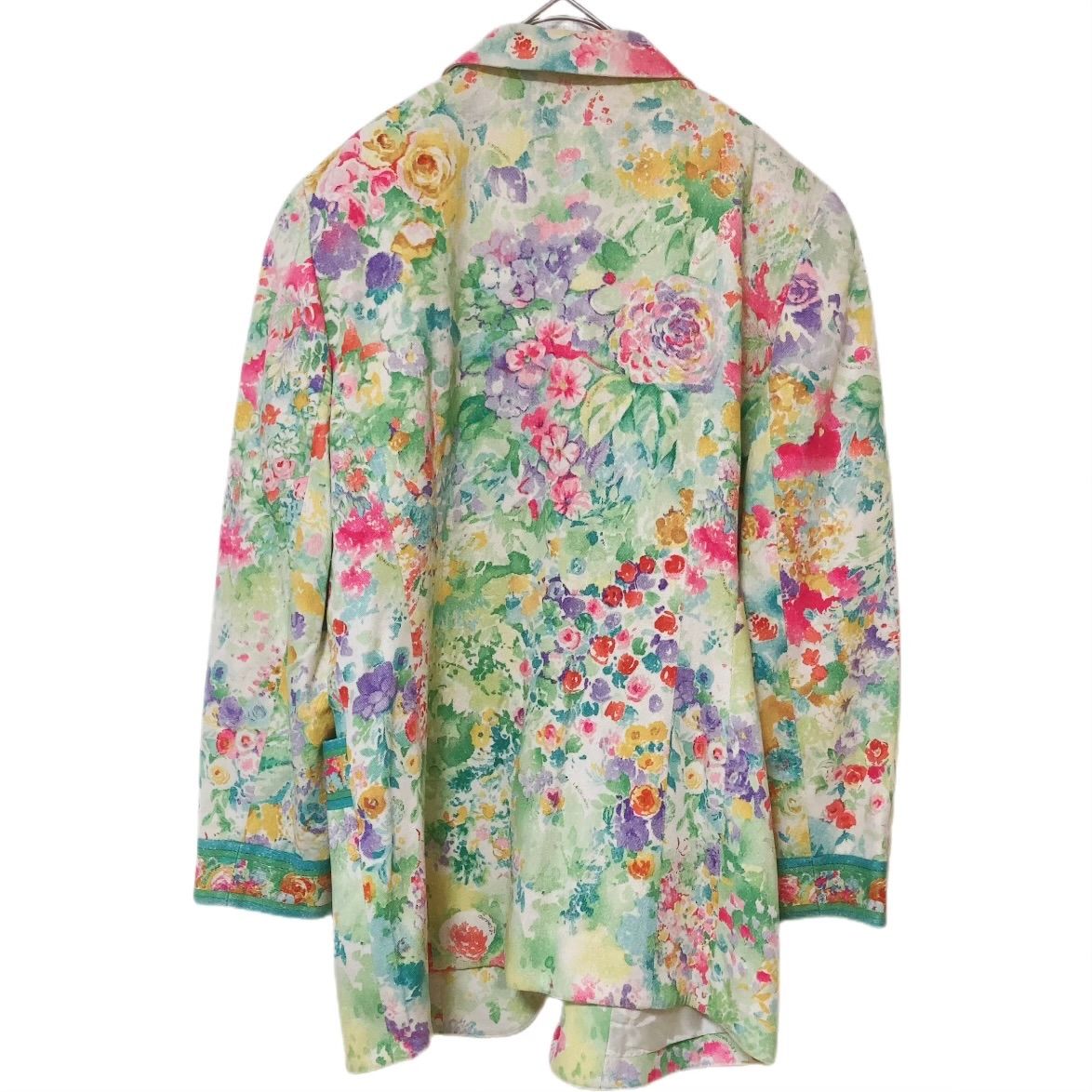 ★LEONARD レオナール ジャケット LL ブルー系 花 レディース LEONARD レオナール レディース ノーカラージャケット スカイ