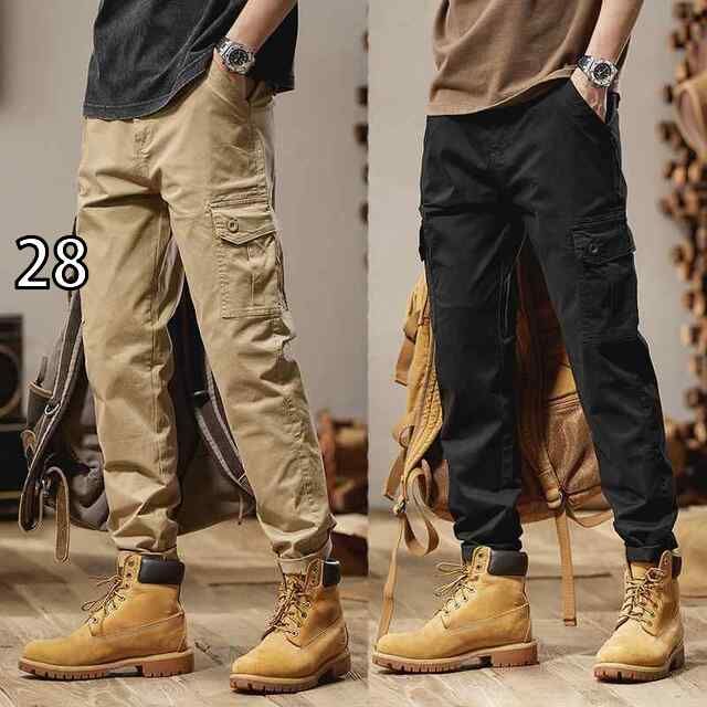 [28 ]メンズ ファッション 服 男性用 オシャレ シンプル 大人 かっこいい 大きいサイズ ストリート 紳士服 ストレート フィット マルチ ポケット パンツ カジュアル ストレッチ カーキ 春秋 ウ