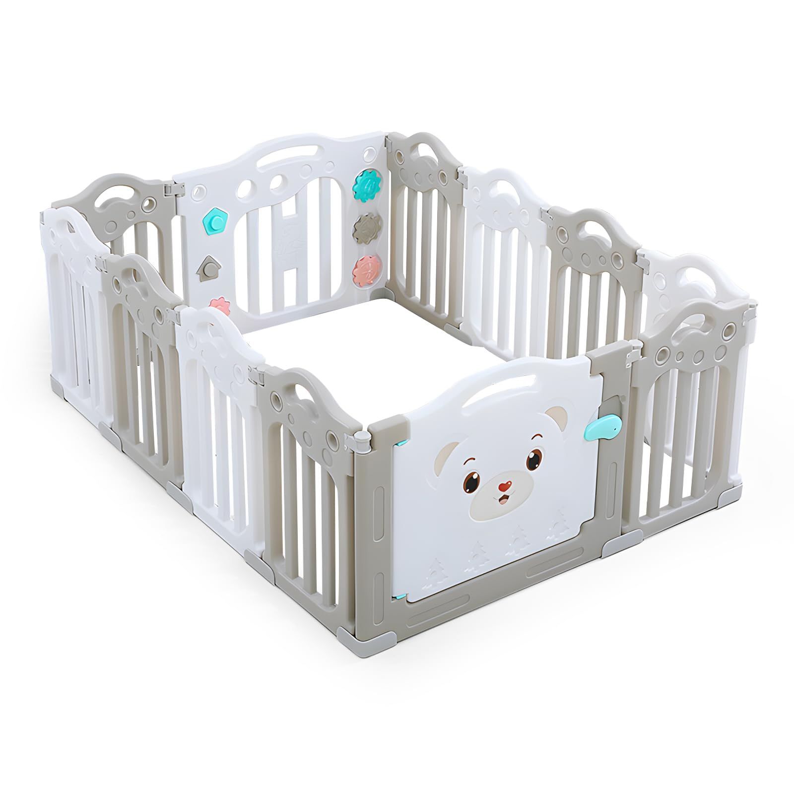 おもちゃ 室内遊具 赤ちゃん柵 子供用 扉付き サークル 赤ちゃん 12枚セット ベビーフェンス 大きめ 出産祝い 人気 折りたたみ プレゼント 外寸151cmｘ115cmｘ60cm ホワイト×グレー ベビーサークル SPIEEK