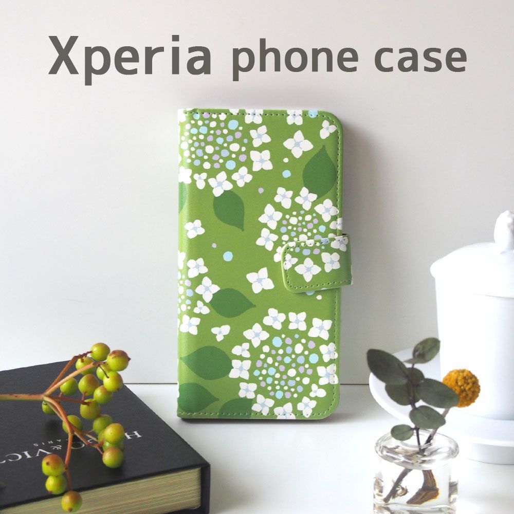 ＜Xperia対応＞紫陽花グリーンの手帳型スマホケース
