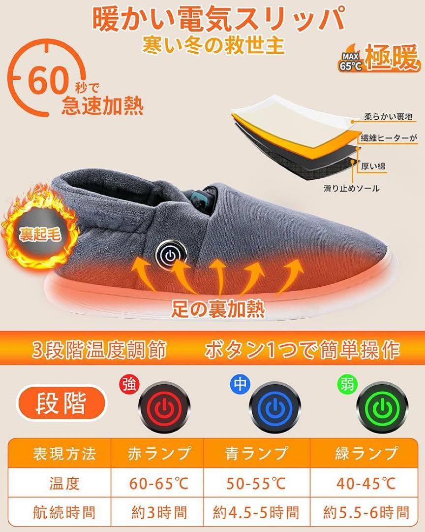 2025革新改良設計 歩き回れる電気足温器 電気スリッパ コードレス 5秒で感熱