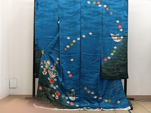 未仕立て振袖＊駒刺繍絞り＊流水舞蝶吉祥花文＊金銀彩＊仮絵羽＊未使用 未仕立て振袖＊駒刺繍絞り＊流水舞蝶吉祥花文＊金銀彩＊仮絵羽