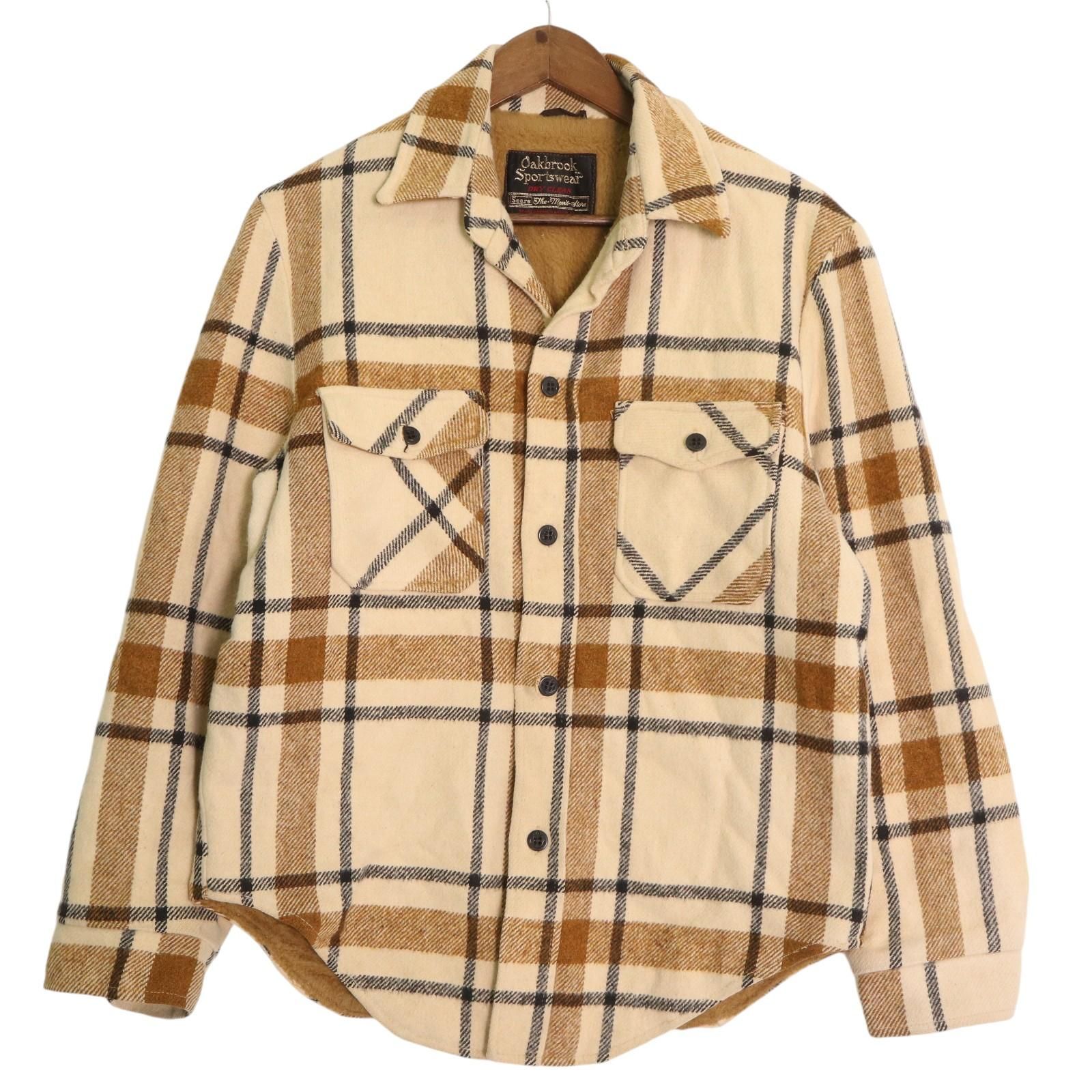 70年代 Oakbrook Sportswear ウールシャツ ヴィンテージ チェック ベージュ (メンズ L相当) 中古 古着 A1500
