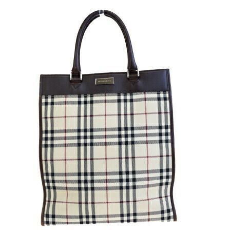 【中古】 中美品 バーバリー BURBERRY ハンドバッグ トート ノバチェック ベージュ ブラウン ナイロン レザー 03HE046