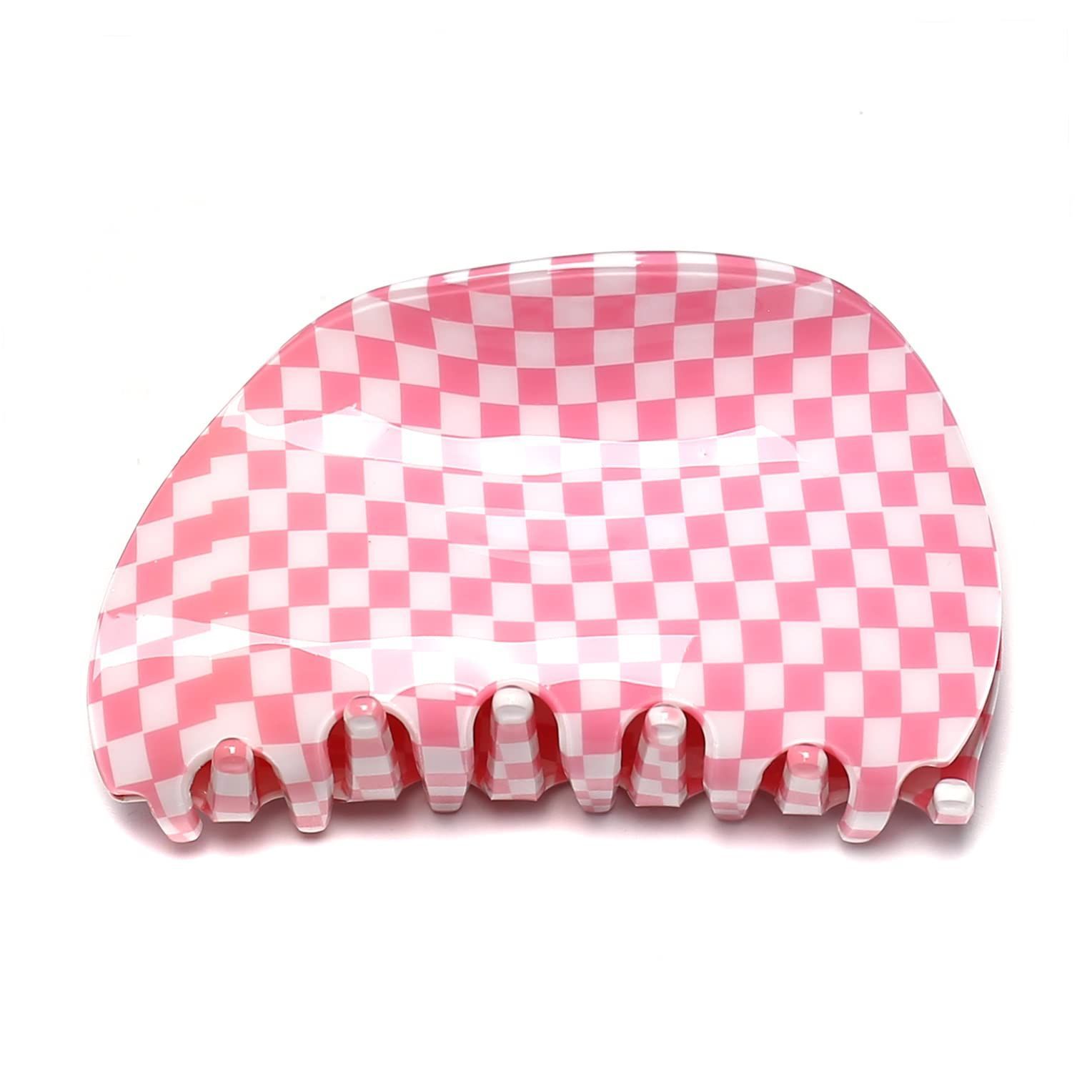 ヘアアクセサリ バンスクリップ ヘアクリップ レディース ピンク クリップ 髪留め 韓国 チェッカー 1本 7 8 cm 4 cmPink 中くらい QinGoo