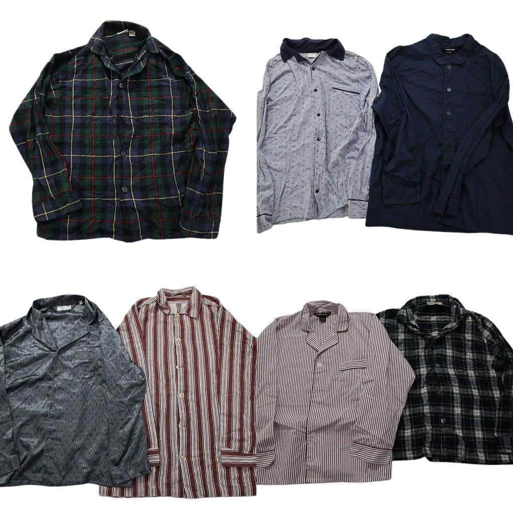 古着卸 まとめ売り パジャマ 長袖シャツ 8枚セット (メンズ Ｍ /Ｌ /XL ) エルエルビーン ストライプ  タータンチェック 中古 古着 MY4520