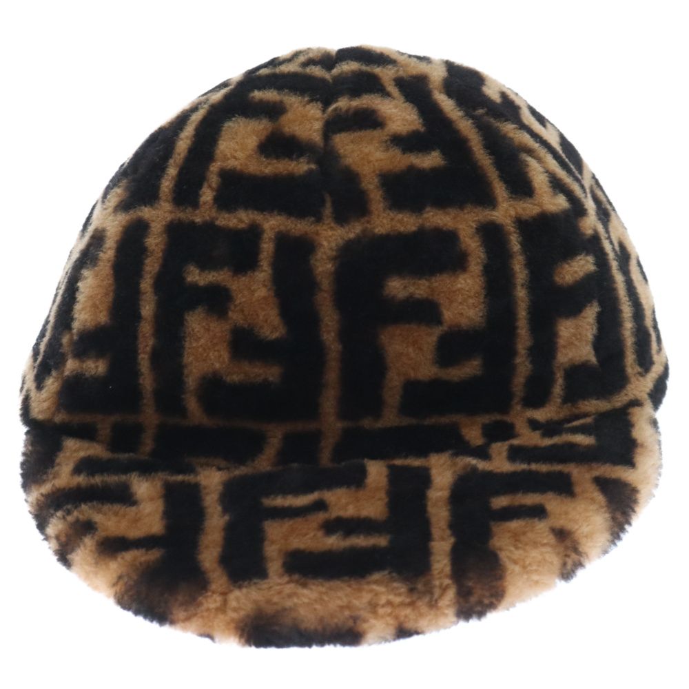 Fendi ロゴ入りズッカ柄ニットビーニー ブラック×ブラウン FENDI