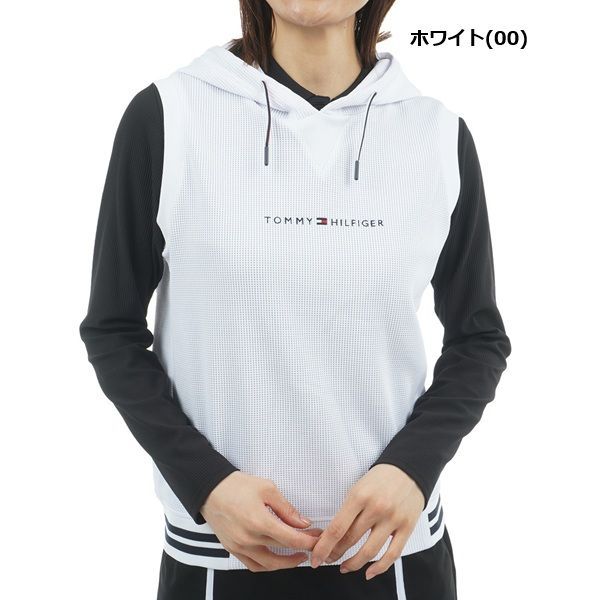 トミーヒルフィガー ゴルフ レディース ワッフル スウェットフーディーベスト TOMMY HILFIGER GOLF THLA551 秋冬モデル ホワイト 00