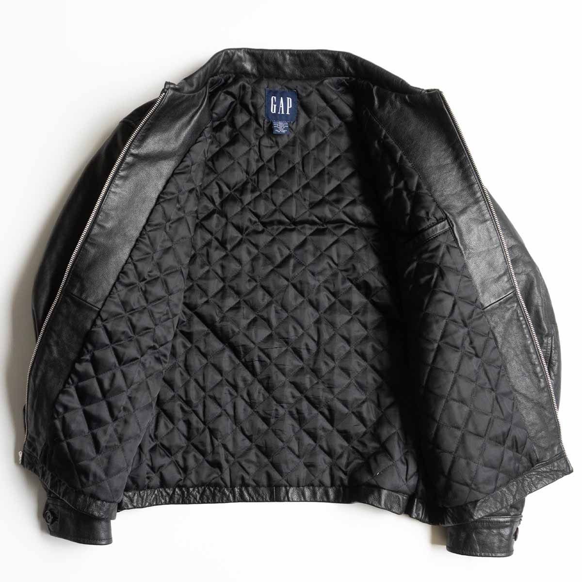 極美品 OLD GAP ブラックフルジップレザージャケット 90's~ old GAP レザージャケット ブラック SIZE S【1004A21
