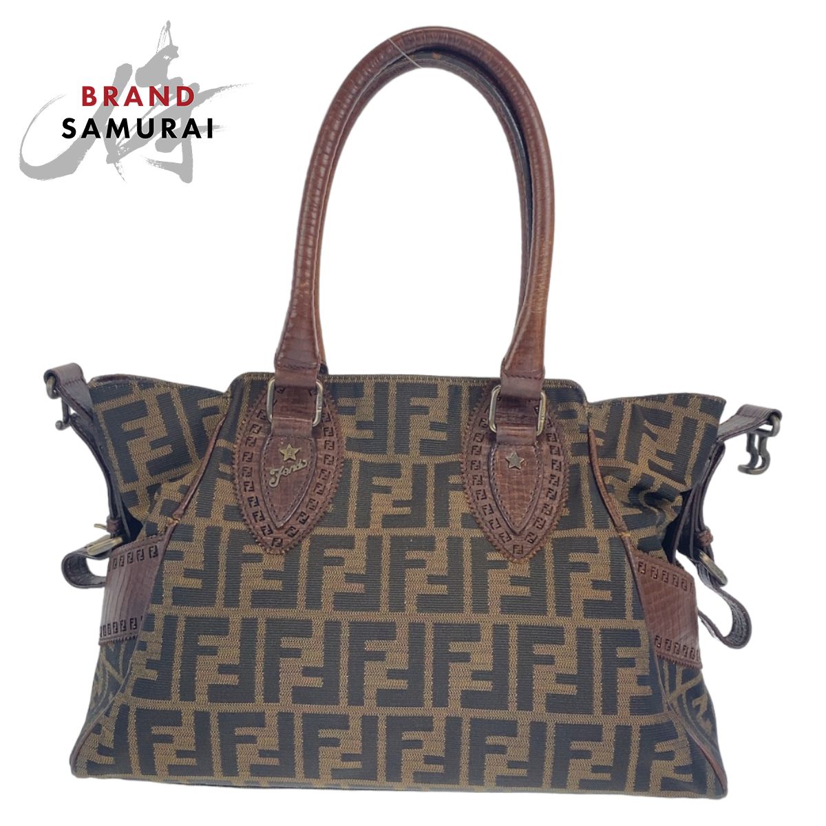 フェンディ FENDI ズッカ柄 トートバッグ キャンバス レザーハンドル FENDI - オールドFENDIズッカ柄トートバッグ フェンディズッカ